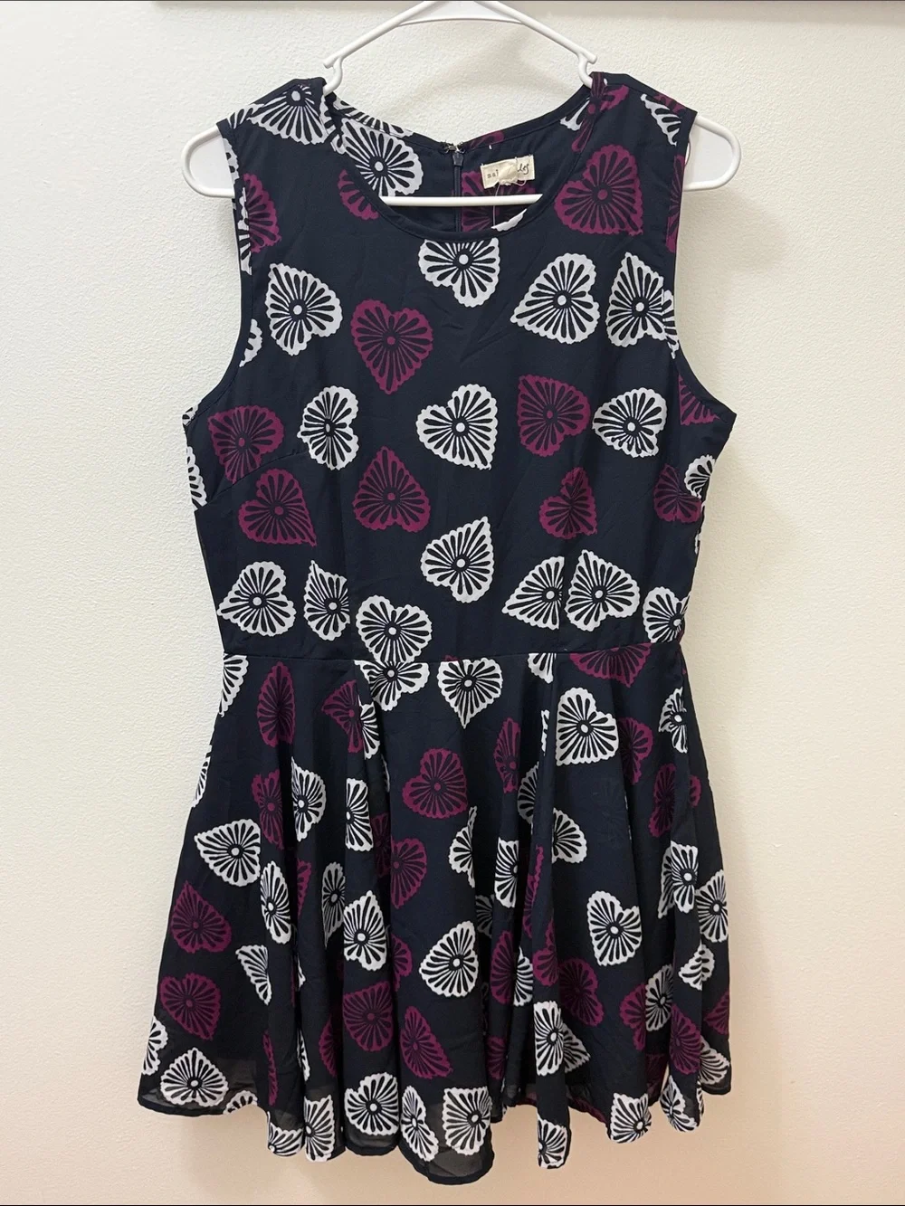 Maison Jules Navy Sleeveless Dress with Purple & White Heart Motifs